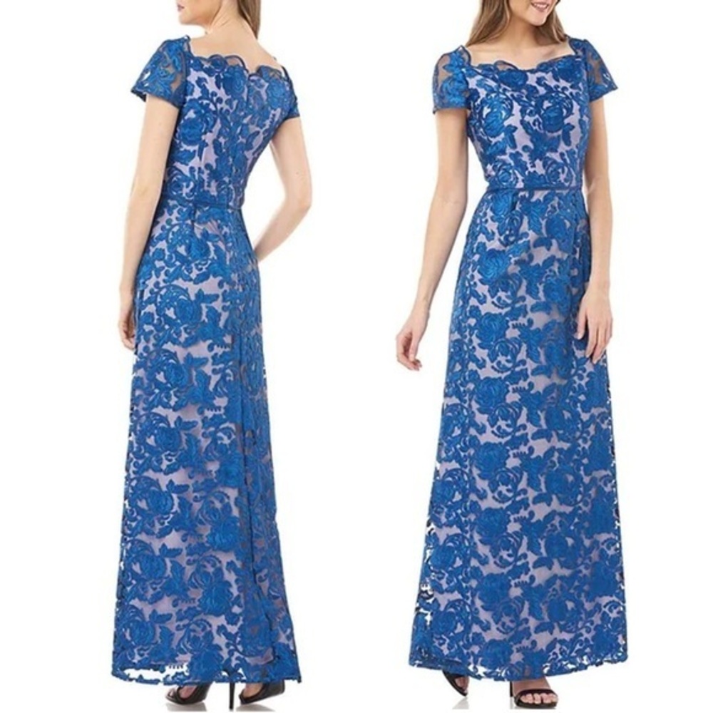 NWT JS‎ Collections Illusion Lace Scallop Square Neck A-Line Gown Size 8